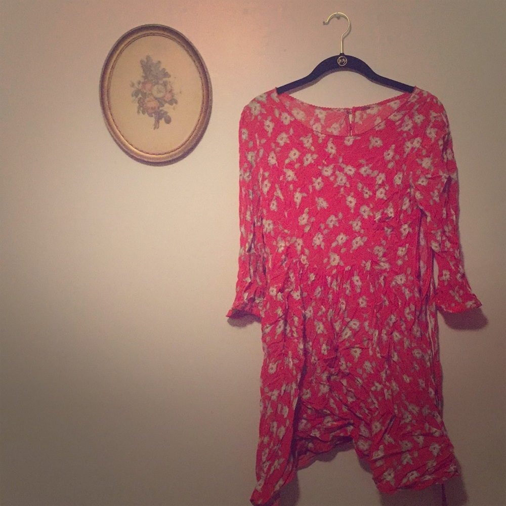 Free People Red and Gray Floral Dress